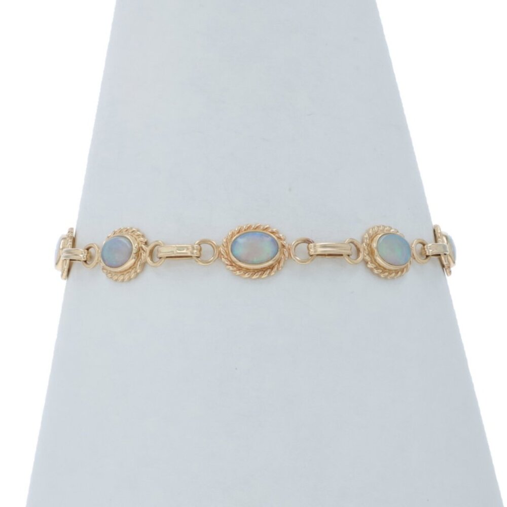 Yellow Gold Australian Opal Link Bracelet 7 1/4" - 14k Oval Cabochon 2.45ctw